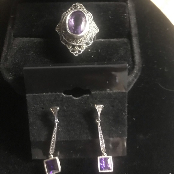 Vintage sterling silver ring and ring Amethyst - Picture 2 of 3
